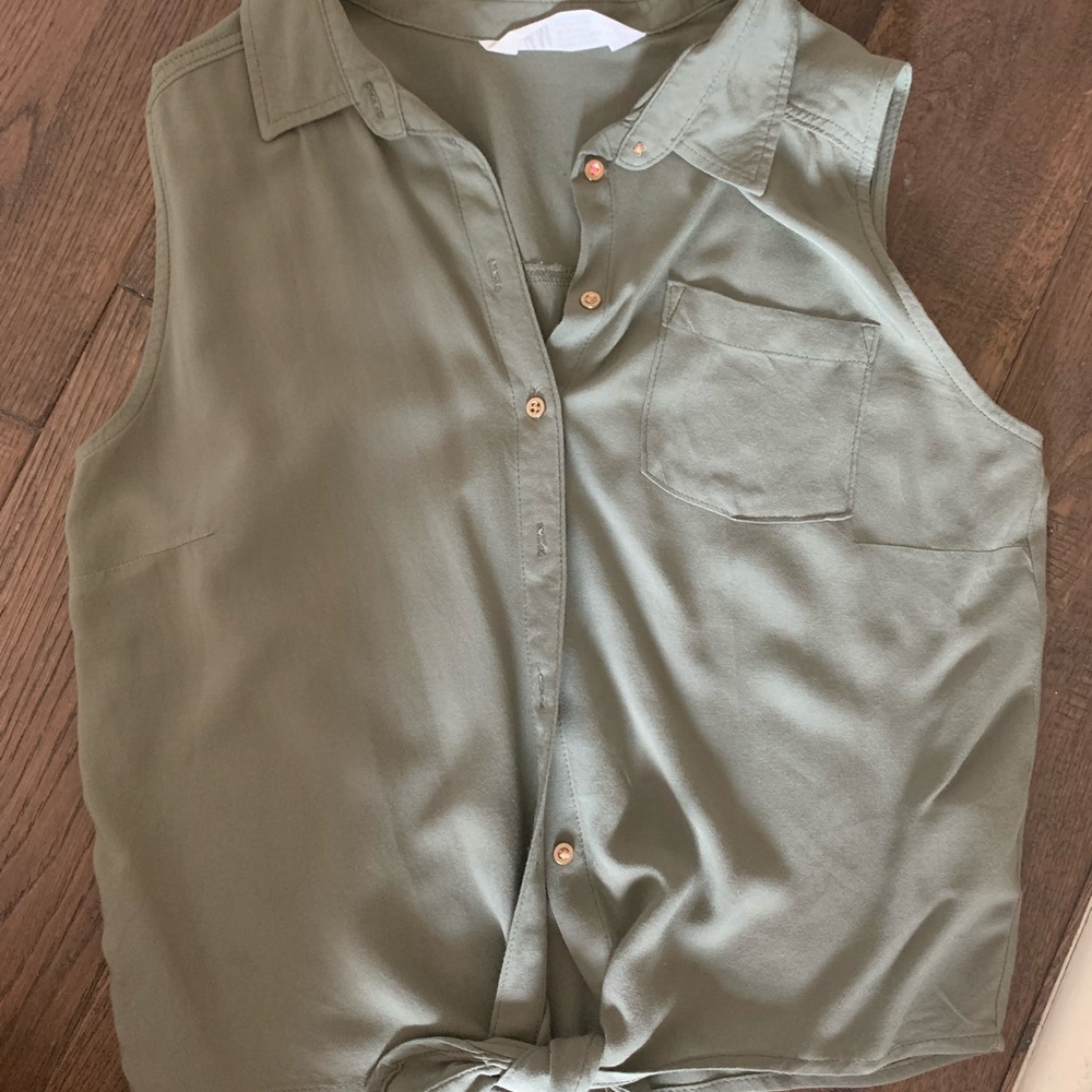 Olive green button down top size 13-14 brand new
